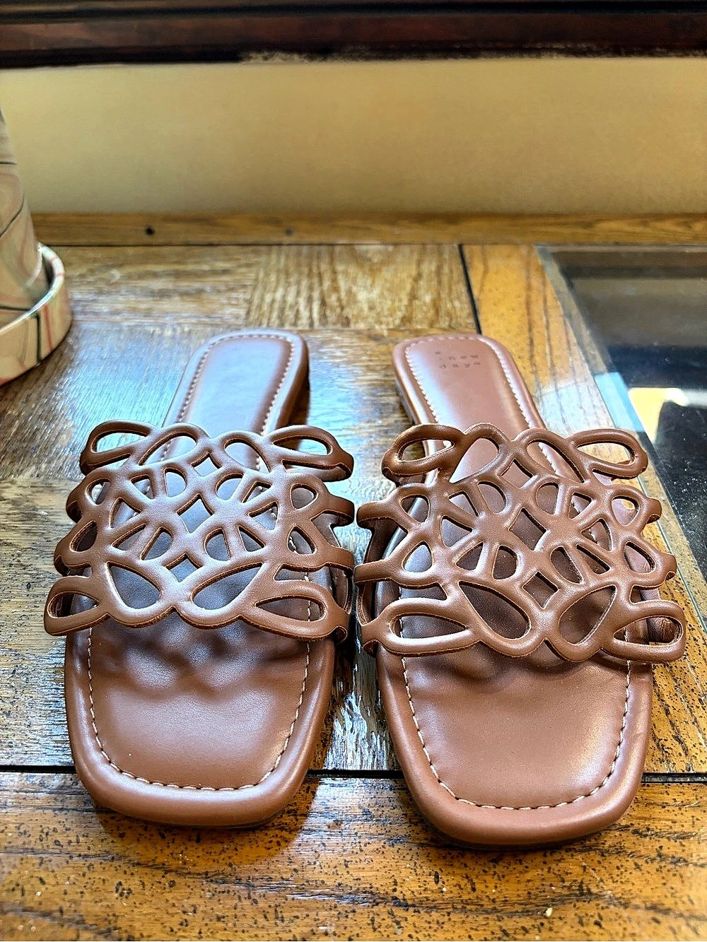 A New Day Brown Woven Slide Sandals